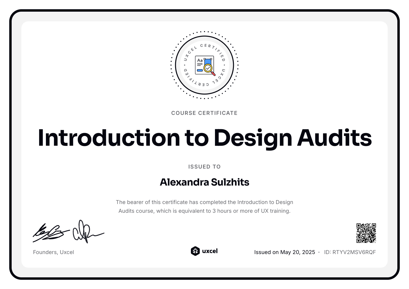 Alexandra S's certificate